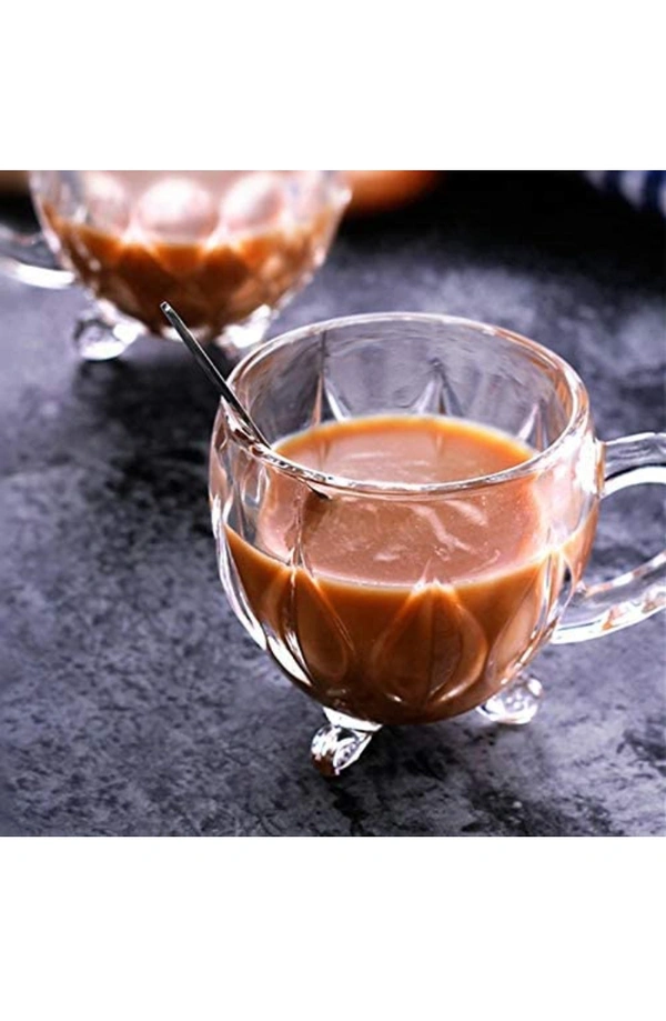 Preworld PrimeWorld Elegant Tea Coffee 230 ml Cup Set of 6 pcs , Crystal Espresso Mug, Clear Toughened Glass Mug with Handle for Cappuccino, Milk, Latte hot/Cold Drinks etc54%off