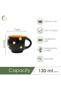 The Earth Store Stylish Ceramic Handcrafted Black Pari Dot Printed Microwave Safe Tea Cup/Coffee Cup Set Ideal Best Gift for Friends, Family, Home, Office use, Kitchen Cup Set (Set of 6, 130 ML)31%off
