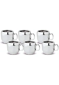 ATROCK Pack of 6 Stainless Steel Double Wall Royal Apple Tea & Coffee Cups| 100% Stainless Steel| Small Cute Cup Latest Stylish Design Cold Outside Hot Inside Apple Shape Set of 653%off