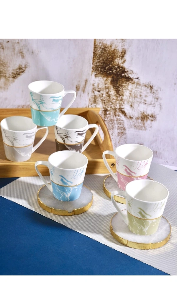 Saaikee Tea Coffee Cups for Kittchen & Dining Table Bone China Printed Multicolour Set of 6 (160 ML) (Colour May Vary)36%off