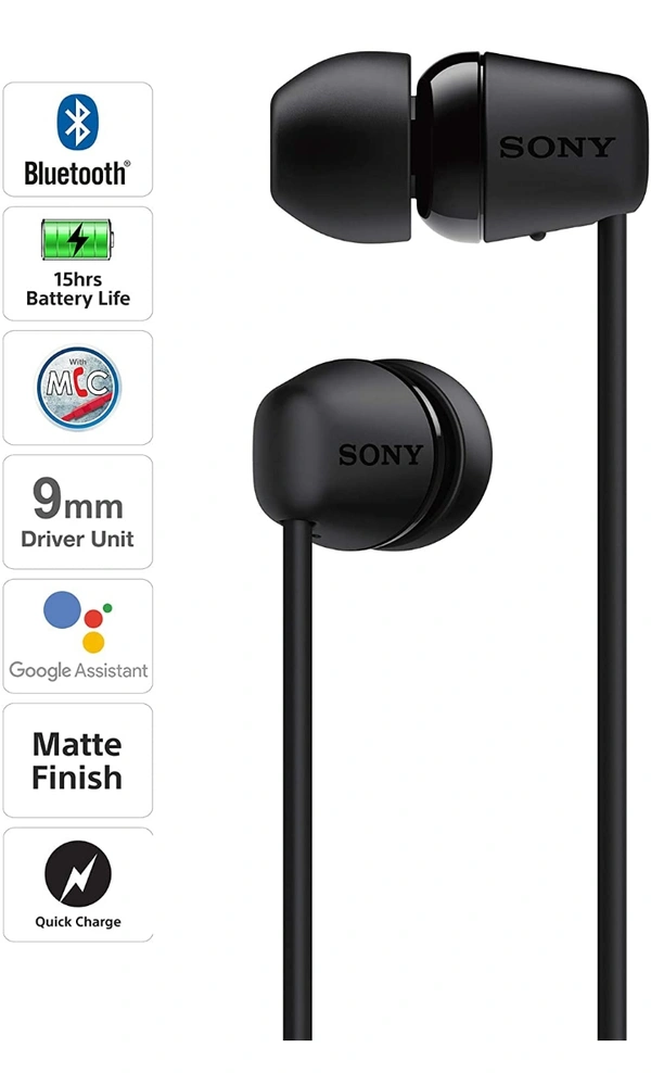 Sony WI-C200 Wireless Headphones with 15 Hrs Battery Life, Quick Charge, Magnetic Earbuds for Tangle Free Carrying, BT ver 5.0,Work from home, In-Ear Bluetooth Headset with mic for phone calls (Black)50%off