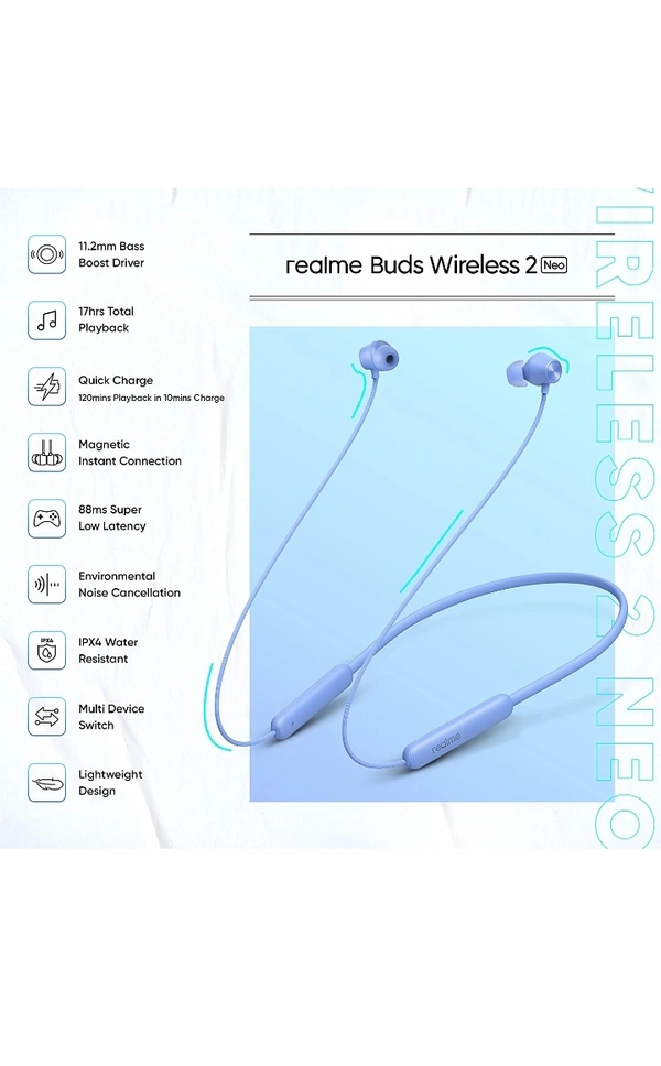 Realme realme Buds Wireless 2 Neo Bluetooth in Ear Earphones with Mic (Blue)