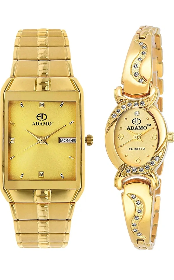 Adamo ADAMO Enchant Calendar Analogue Gold Dial Couple's Watch - 9151-2468Ym04