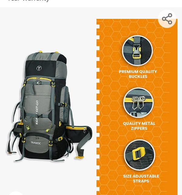 Trawco TRAWOC 80L Travel Backpack for Outdoor Sport Camp Hiking Trekking Bag Camping Rucksack HK007 (Grey) 1 Year Warranty