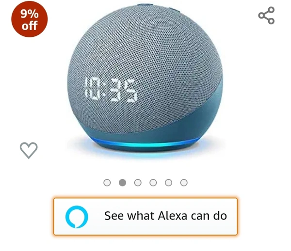 Alexa  Echo Dot (4th Gen, 2020 release) with clock | Next generation smart speaker with powerful bass, LED display and Alexa (Blue)Amazon'sChoicefor "