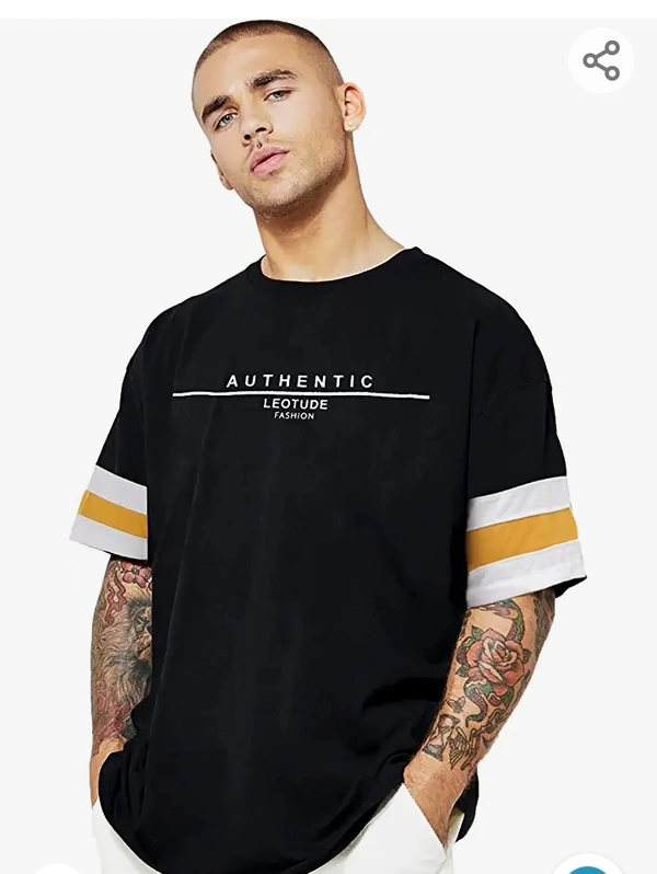 399LEOTUDE Cotton Blend Half Sleeve Printed Oversized T-Shirts for Men