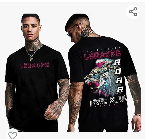 Leotude LEOTUDE Cotton Blend Half Sleeve Back Print Oversized T-Shirts for Men