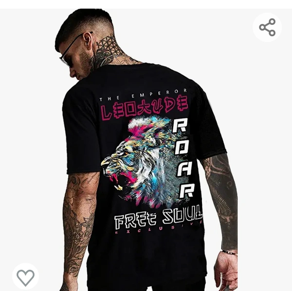 Leotude LEOTUDE Cotton Blend Half Sleeve Back Print Oversized T-Shirts for Men