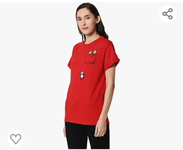 Bewakoof Women's Cotton Printed Climbing Pocket Panda Boyfriend Half Sleeve | Round Neck | Regular Fit T-Shirt/Tee - M. L. XL. XXL