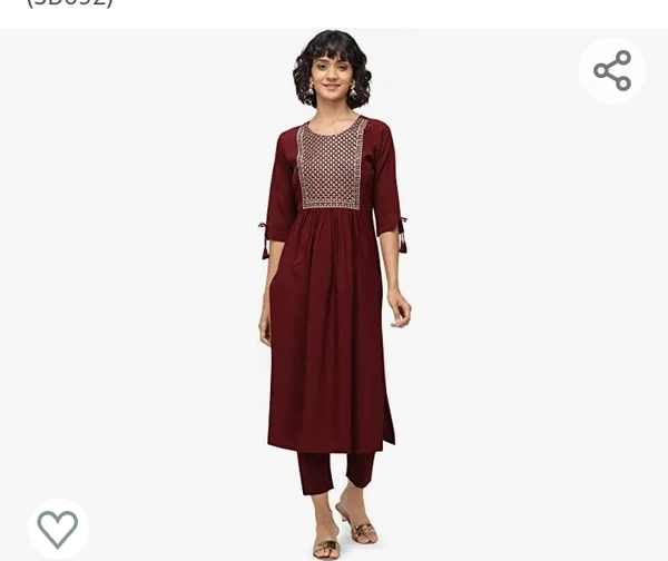 NAINVISH Women Maroon A-Line Crepe Kurti with Pant (SD092) - M. L. XL. XXL
