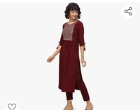 NAINVISH Women Maroon A-Line Crepe Kurti with Pant (SD092) - M. L. XL. XXL