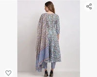 Monira Women's Pure Cambric Cotton Jaipuri Floral Printed Anarkali Kurta Set With Dupatta (Ready To Wear; Blue) - M. L. XL. XXL