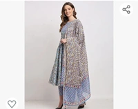Monira Women's Pure Cambric Cotton Jaipuri Floral Printed Anarkali Kurta Set With Dupatta (Ready To Wear; Blue) - M. L. XL. XXL