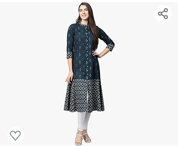 Yash Gallery Women's Cotton Ikat Printed A-line Kurta (Blue)… - M. L. XL. XXL