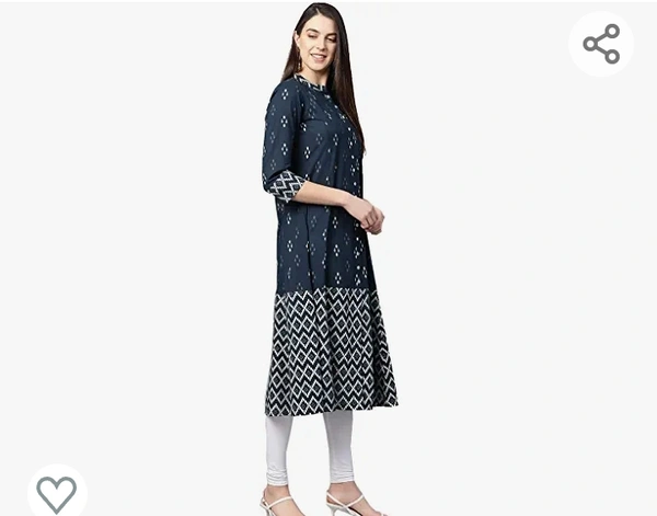 Yash Gallery Women's Cotton Ikat Printed A-line Kurta (Blue)… - M. L. XL. XXL
