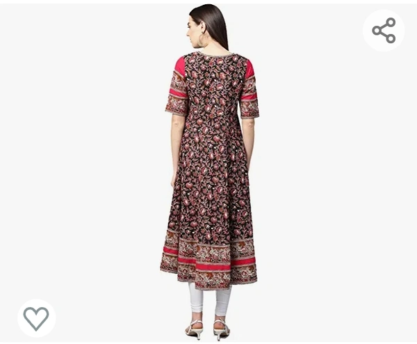 Yash Gallery Women's Cotton Floral Printed Anarkali Kurta (Black) - M. L. XL. XXL