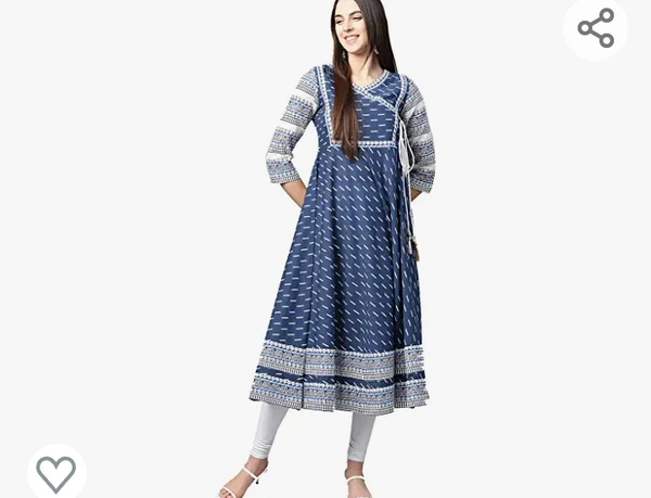 827Yash Gallery Women's Cotton & Cotton Slub Ikat Printed Anarkali Kurta (Black) - M. L. XL. XXL