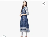 827Yash Gallery Women's Cotton & Cotton Slub Ikat Printed Anarkali Kurta (Black) - M. L. XL. XXL