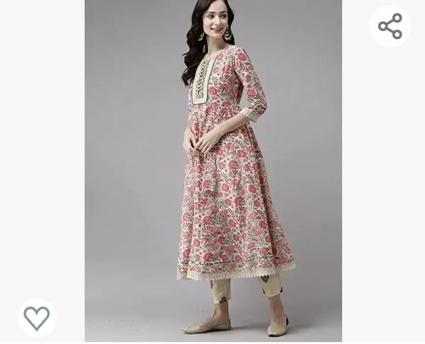 INDO ERA Women's Cotton Blend Printed Straight Kurta Trouser With Dupatta Set(KH0RD8090) - M. L. XL. XXL