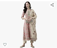 INDO ERA Women's Cotton Blend Printed Straight Kurta Trouser With Dupatta Set(KH0RD8090) - M. L. XL. XXL