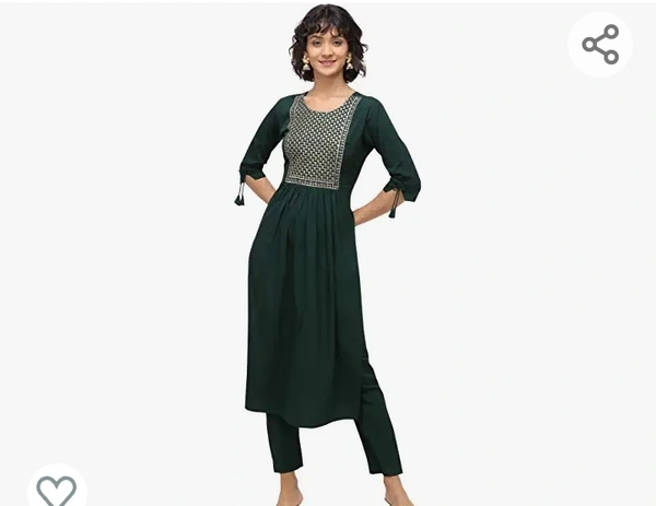 NAINVISH Women Green A-Line Crepe Kurti with Pant (SD091) - M. L. XL. XXL