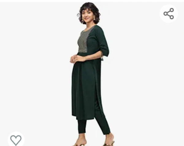 NAINVISH Women Green A-Line Crepe Kurti with Pant (SD091) - M. L. XL. XXL