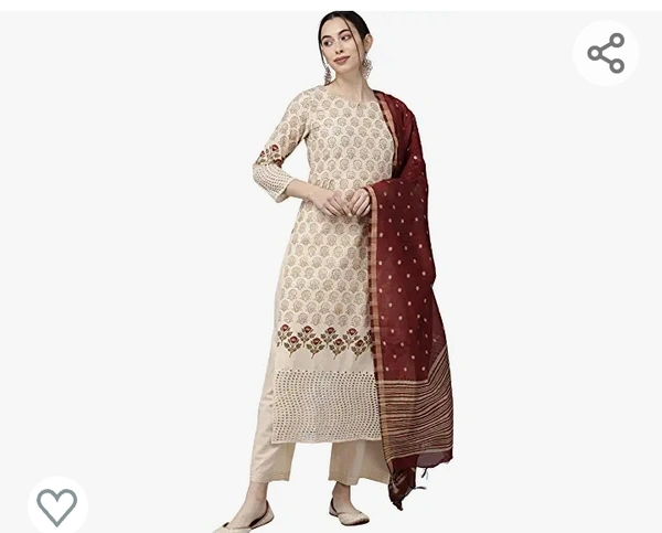 INDO ERA Women's Printed Pure Cotton Straight Kurta Palazzo With Dupatta Set(HHHHHHHHH1619) - M. L. XL. XXL