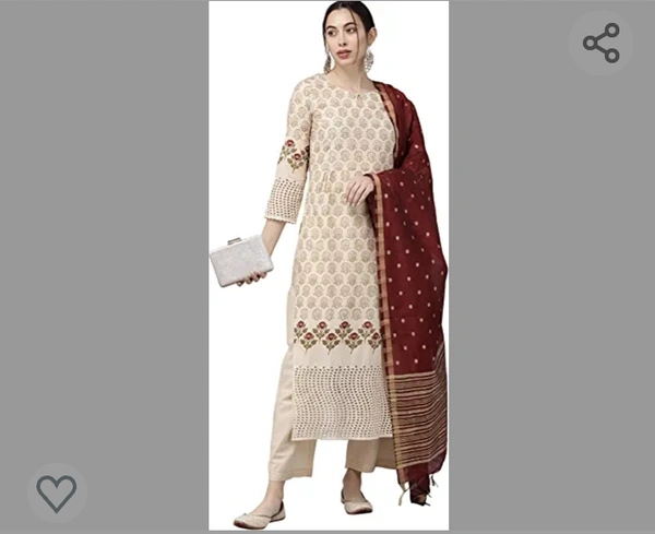 INDO ERA Women's Printed Pure Cotton Straight Kurta Palazzo With Dupatta Set(HHHHHHHHH1619) - M. L. XL. XXL