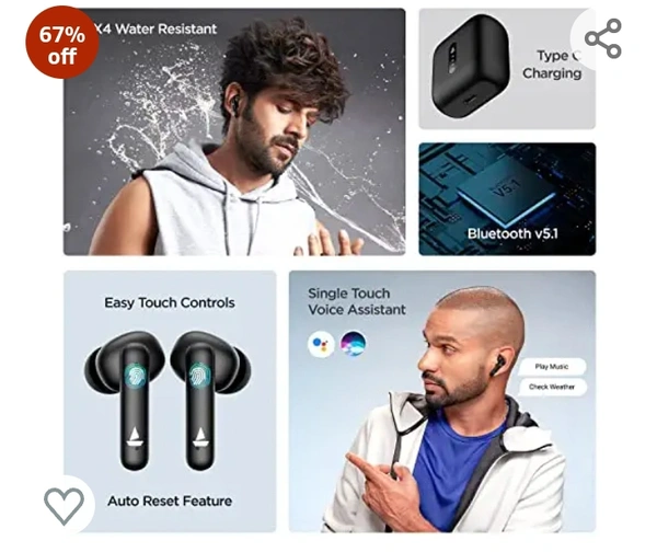 boAt Airdopes 141 True Wireless Earbuds with 42H Playtime, Beast™ Mode(Low Latency Upto 80ms) for Gaming, ENx™ Tech, ASAP™ Charge, IWP™, IPX4 Water Resistance, Smooth Touch Controls(Bold Black)67%off