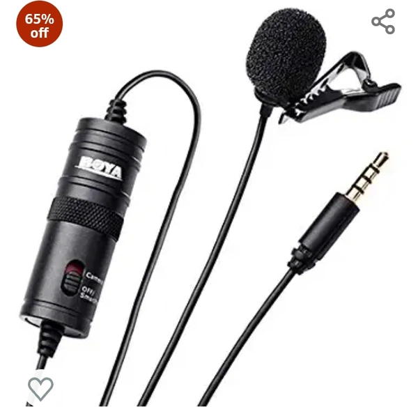 Boya BYM1 Omnidirectional Lavalier Condenser Microphone with 20ft Audio Cable (Black)#1 Best Seller in Musical Instruments65%off