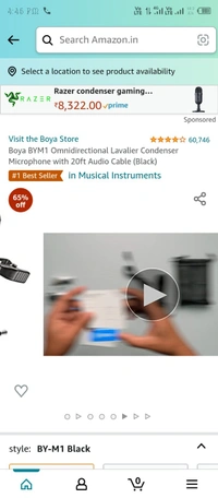 Boya BYM1 Omnidirectional Lavalier Condenser Microphone with 20ft Audio Cable (Black)#1 Best Seller in Musical Instruments65%off