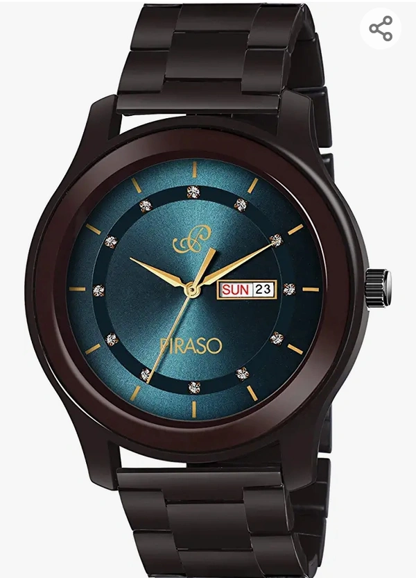 PIRASO Stunning Look Crystals Studded in Dial with Day and Date Display Chain Watch for Men Boys