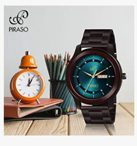 PIRASO Stunning Look Crystals Studded in Dial with Day and Date Display Chain Watch for Men Boys