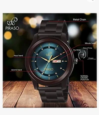 PIRASO Stunning Look Crystals Studded in Dial with Day and Date Display Chain Watch for Men Boys
