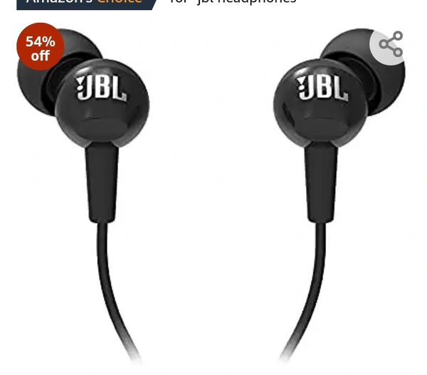 JBL C100SI Wired In Ear Headphones with Mic, JBL Pure Bass Sound, One Button Multi-function Remote, Angled Buds for Comfort fit (Black)Amazon'sChoicefor