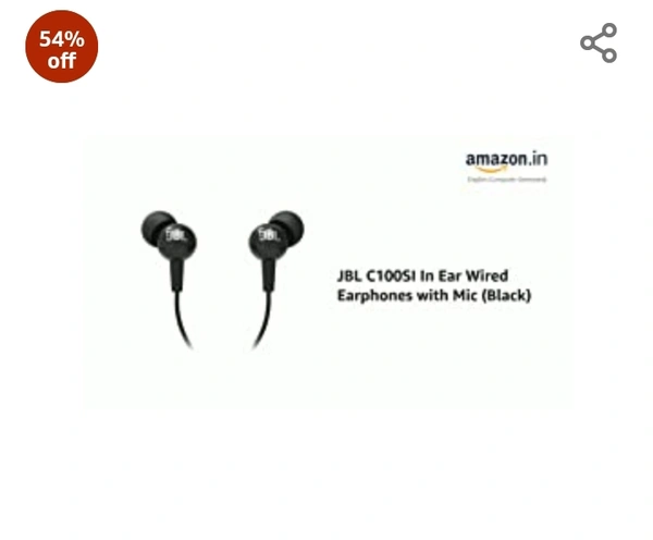 JBL C100SI Wired In Ear Headphones with Mic, JBL Pure Bass Sound, One Button Multi-function Remote, Angled Buds for Comfort fit (Black)Amazon'sChoicefor
