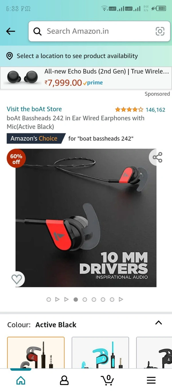 boAt Bassheads 242 in Ear Wired Earphones with Mic(Active Black)Amazon'sChoice