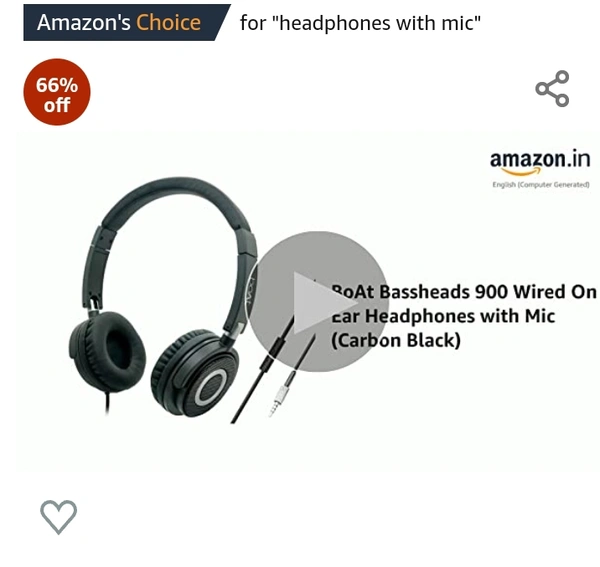 boAt Bassheads 900 Wired On Ear Headphones with Mic (Carbon Black)Amazon's