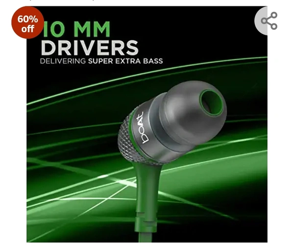 boAt Bassheads 225 in Ear Wired Earphones with Mic(Forest Green)60%off60%off