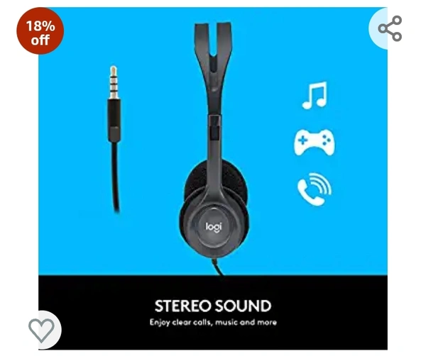 Logitech H111 Wired On Ear Headphones With Mic Black18%off