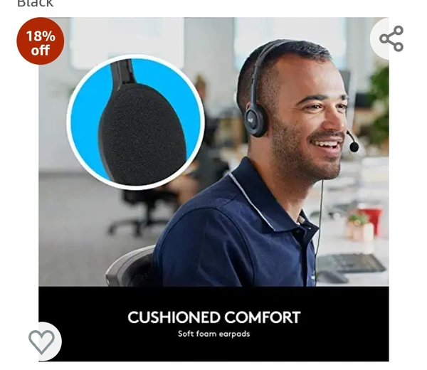 Logitech H111 Wired On Ear Headphones With Mic Black18%off