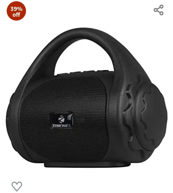 Zebronics ZEB-COUNTY 3W Wireless Bluetooth Portable Speaker With Supporting Carry Handle, USB, SD Card, AUX, FM & Call Function. (Black)39%off
