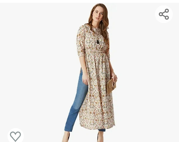 Miss Chase Women's Multicolored Round Neck 3/4th Sleeves Tie-Up Tassel Detailing Side and Front Slit Maxi Top - M. L. XL. XXL