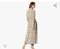 Miss Chase Women's Multicolored Round Neck 3/4th Sleeves Tie-Up Tassel Detailing Side and Front Slit Maxi Top - M. L. XL. XXL