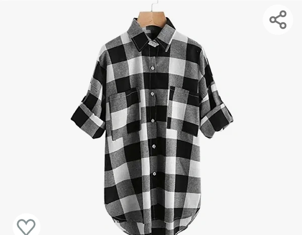 Rimsha Wear Women's wear Black White Check Button up Front Shirt - M. L. XL. XXL