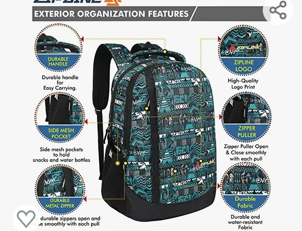 ZIPLINE Unisex Casual Polyester 36 L Backpack School Bag Women Men Boys Girls Children Daypack College Bag Book School Sports Bag