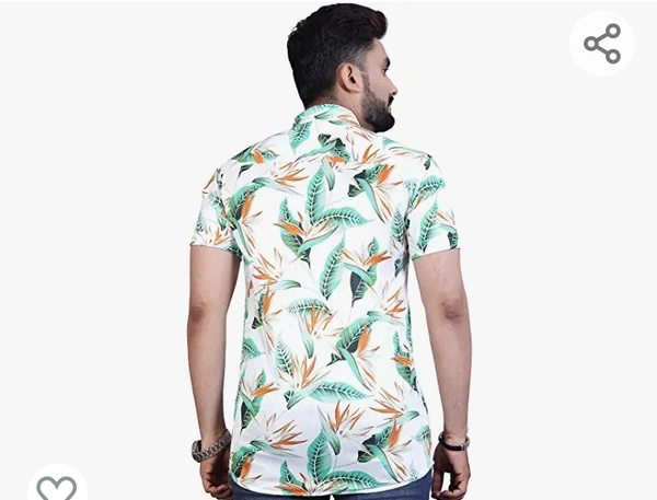 Royal Radius Men's Lycra White Shirt Green Leaf Printed Stitched Half Sleeve Shirt - M. L. XL. XXL