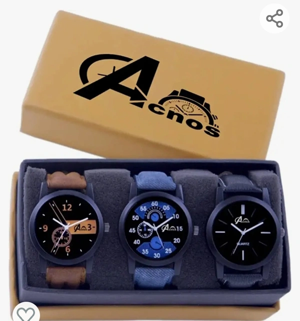 Acnos Brown Blue and Black Analog Watches for Men Pack of - 3 and Brand Box (l-01-02-05) - M. L. XL. XXL