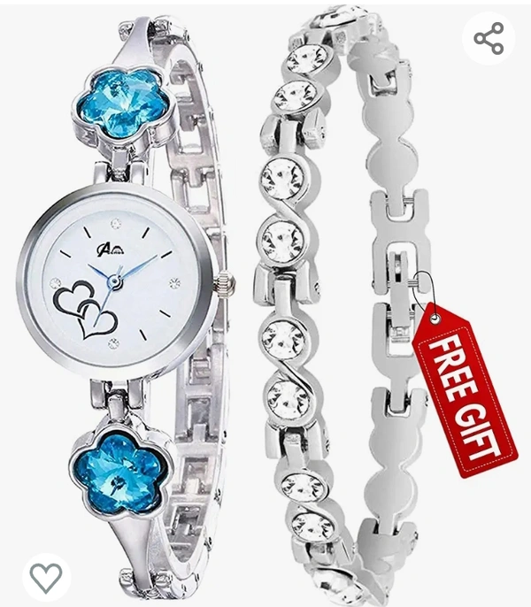 Acnos Flower Stone Blue Diamond Silver Bengle with 3 Diffrent Silver Bracelet for Girls and Women Pack of - 2