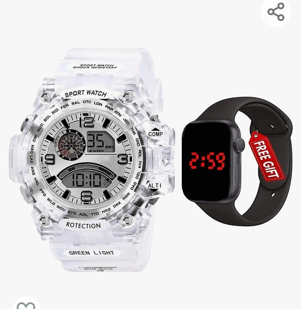 Acnos Brand - A Digital Watch with Square LED Shockproof Multi-Functional Automatic 5 Color Dial White Strap Waterproof Digital Sport